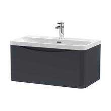 Nuie Lunar 800mm Wall Hung 1 Drawer Vanity & Thin Edge Ceramic Basin Contemporary Soft Black Ceramic,MFC Painted Matt - JJ Building Materials