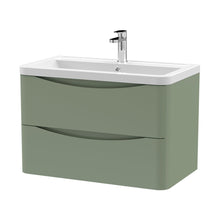 Nuie Lunar 800mm Wall Hung 2 Drawer Vanity & Ceramic Basin Contemporary Satin Green Ceramic,MFC Painted Matt 540x800x445mm - JJ Building Materials