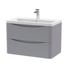 Nuie Lunar 800mm Wall Hung 2 Drawer Vanity & Ceramic Basin Contemporary Satin Grey Ceramic,MFC Painted Matt 540x800x445mm - JJ Building Materials