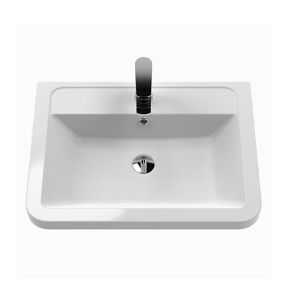 Nuie Lunar 800mm Wall Hung 2 Drawer Vanity & Ceramic Basin Contemporary Satin White Ceramic,MFC Painted Matt 540x800x445mm - JJ Building Materials