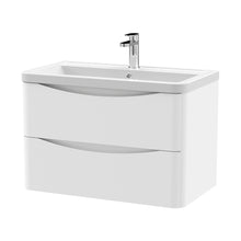 Nuie Lunar 800mm Wall Hung 2 Drawer Vanity & Ceramic Basin Contemporary Satin White Ceramic,MFC Painted Matt 540x800x445mm - JJ Building Materials