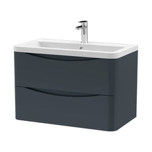Nuie Lunar 800mm Wall Hung 2 Drawer Vanity & Ceramic Basin Contemporary Soft Black Ceramic,MFC Painted Matt 540x800x445mm - JJ Building Materials