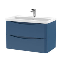 Nuie Lunar 800mm Wall Hung 2 Drawer Vanity & Polymarble Basin Contemporary Satin Blue MFC Painted Matt,polymarble 540x800x445mm - JJ Building Materials