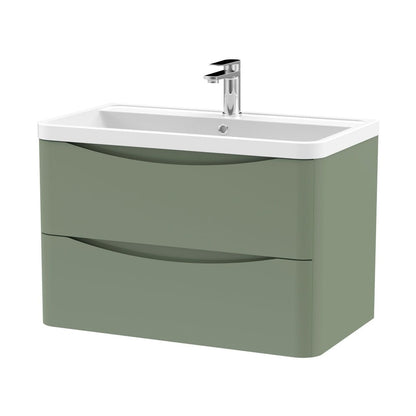 Nuie Lunar 800mm Wall Hung 2 Drawer Vanity & Polymarble Basin Contemporary Satin Green MFC Painted Matt,polymarble 540x800x445mm - JJ Building Materials
