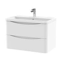 Nuie Lunar 800mm Wall Hung 2 Drawer Vanity & Polymarble Basin Contemporary Satin White MFC Painted Matt,polymarble 540x800x445mm - JJ Building Materials