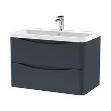 Nuie Lunar 800mm Wall Hung 2 Drawer Vanity & Polymarble Basin Contemporary Soft Black MFC Painted Matt,polymarble 540x800x445mm - JJ Building Materials