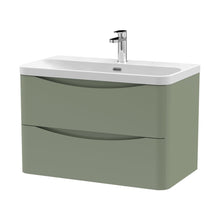 Nuie Lunar 800mm Wall Hung 2 Drawer Vanity & Thin Edge Ceramic Basin Contemporary Satin Green Ceramic,MFC Painted Matt - JJ Building Materials