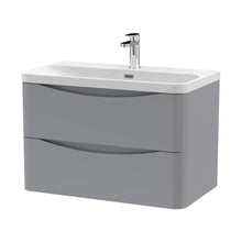 Nuie Lunar 800mm Wall Hung 2 Drawer Vanity & Thin Edge Ceramic Basin Contemporary Satin Grey Ceramic,MFC Painted Matt - JJ Building Materials