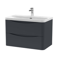 Nuie Lunar 800mm Wall Hung 2 Drawer Vanity & Thin Edge Ceramic Basin Contemporary Soft Black Ceramic,MFC Painted Matt - JJ Building Materials