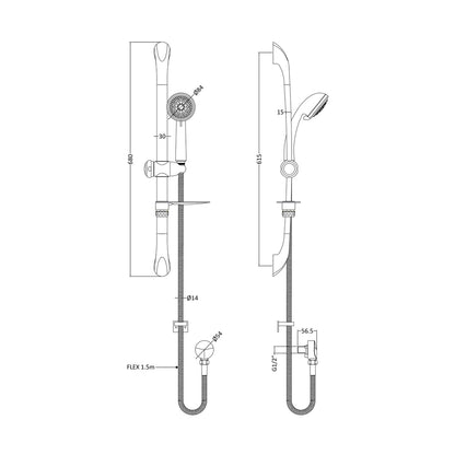 Nuie Luxury Slide Rail Kit Contemporary Chrome Brass ABS 680x215x315mm - JJ Building Materials