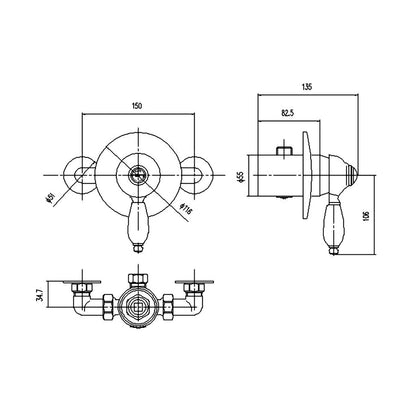 Nuie Manual Shower Valve Traditional Chrome Brass 35x150x135mm - JJ Building Materials