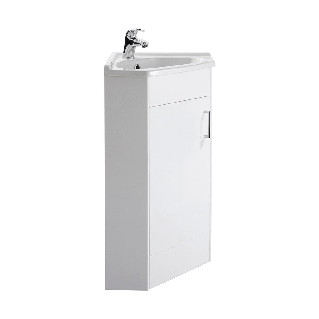 Nuie Mayford 1 Door Corner Cabinet & Basin Contemporary Gloss White MDF Vinyl Smooth Matt 800x555x395mm - JJ Building Materials