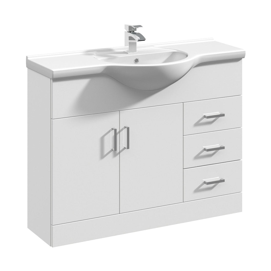 Nuie Mayford 1050mm Floor Standing Cabinet & Round Basin Contemporary Gloss White MFC Painted Gloss 836x1060x485mm - JJ Building Materials