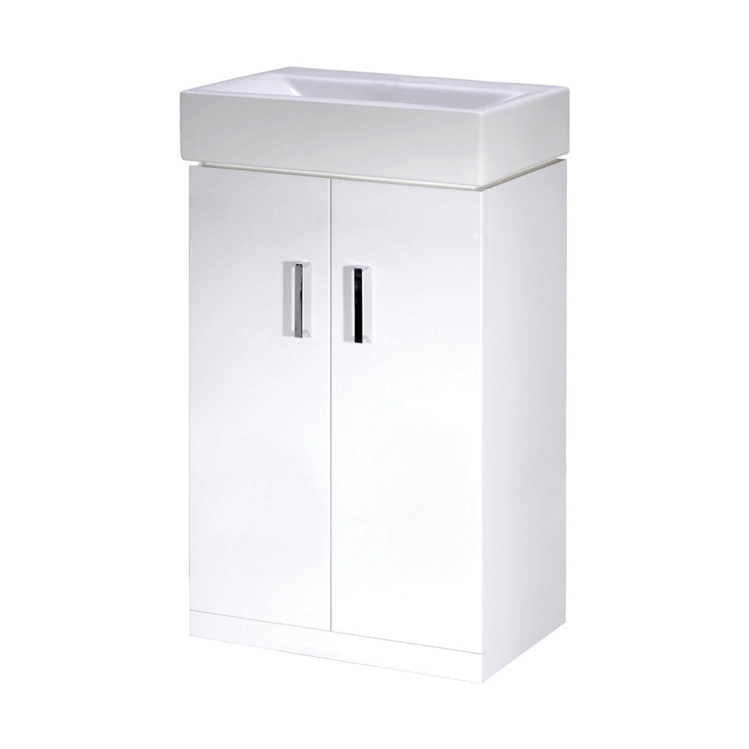 Nuie Mayford 450mm Floor Standing Basin Unit Contemporary Gloss White MFC Painted Gloss 820x450x330mm - JJ Building Materials