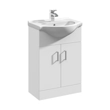 Nuie Mayford 550mm Floor Standing Cabinet & Round Basin Contemporary Gloss White MFC Painted Gloss 836x550x430mm - JJ Building Materials