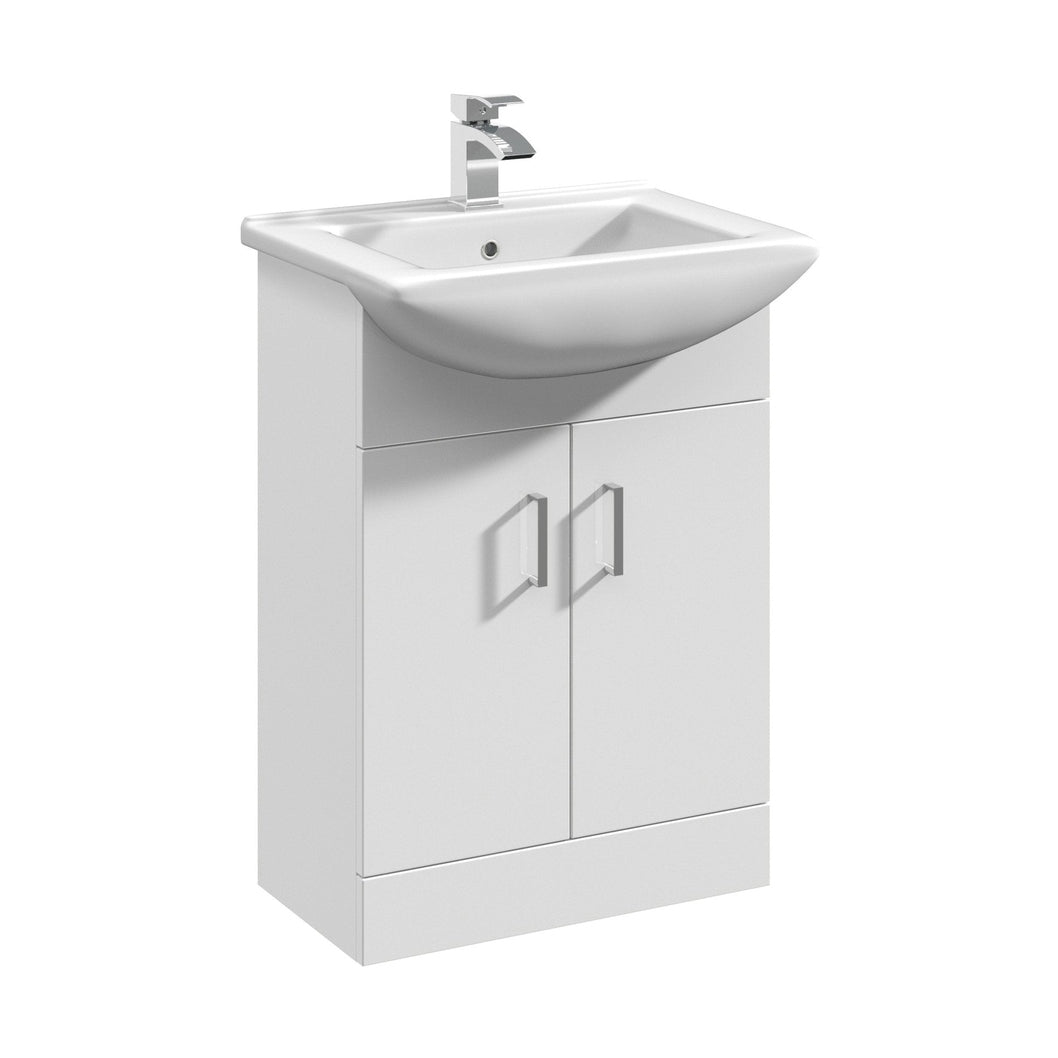 Nuie Mayford 550mm Floor Standing Cabinet & Square Basin Contemporary Gloss White MFC Painted Gloss 836x550x425mm - JJ Building Materials