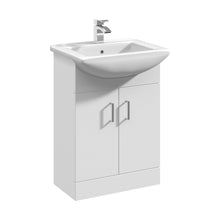 Nuie Mayford 550mm Floor Standing Cabinet & Square Basin Contemporary Gloss White MFC Painted Gloss 836x550x425mm - JJ Building Materials