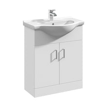 Nuie Mayford 650mm Floor Standing Cabinet & Round Basin Contemporary Gloss White MFC Painted Gloss 836x650x446mm - JJ Building Materials