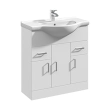 Nuie Mayford 750mm Floor Standing Cabinet & Round Basin Contemporary Gloss White MFC Painted Gloss 836x755x485mm - JJ Building Materials