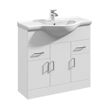 Nuie Mayford 850mm Floor Standing Cabinet & Round Basin Contemporary Gloss White MFC Painted Gloss 836x855x485mm - JJ Building Materials