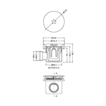 Nuie Mega Flow Shower Waste Gun Metal Top Contemporary Brushed Pewter Polypropylene 99x116x116mm - JJ Building Materials