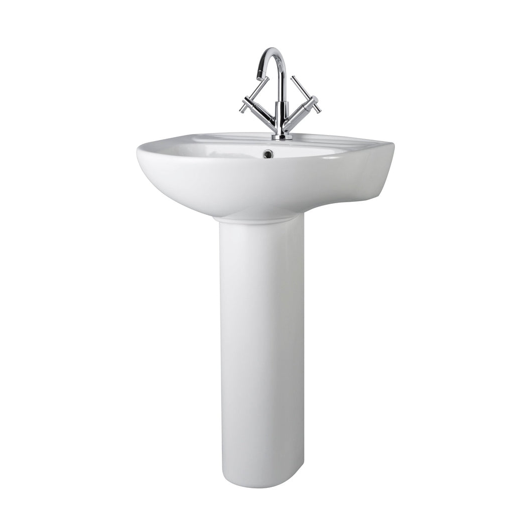 Nuie Melbourne 550mm 1th Basin & Pedestal Contemporary White Vitreous China 840x550x475mm - JJ Building Materials