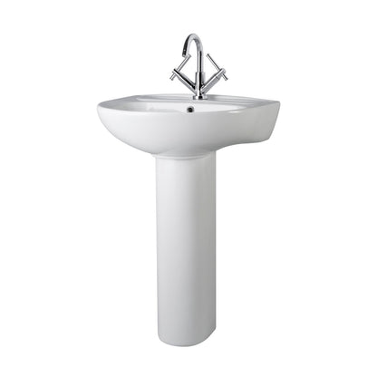 Nuie Melbourne 550mm 1th Basin & Pedestal Contemporary White Vitreous China 840x550x475mm - JJ Building Materials