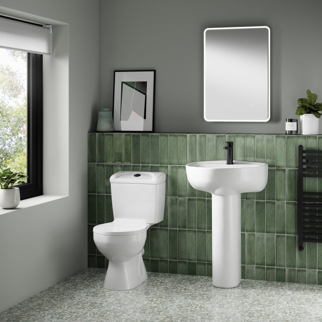 Nuie Melbourne 550mm 1th Basin & Pedestal Contemporary White Vitreous China 840x550x475mm - JJ Building Materials