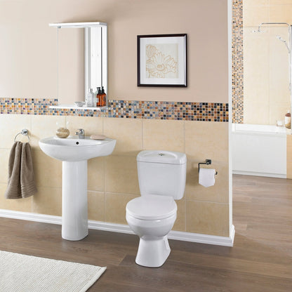 Nuie Melbourne 550mm 1th Basin & Pedestal Contemporary White Vitreous China 840x550x475mm - JJ Building Materials