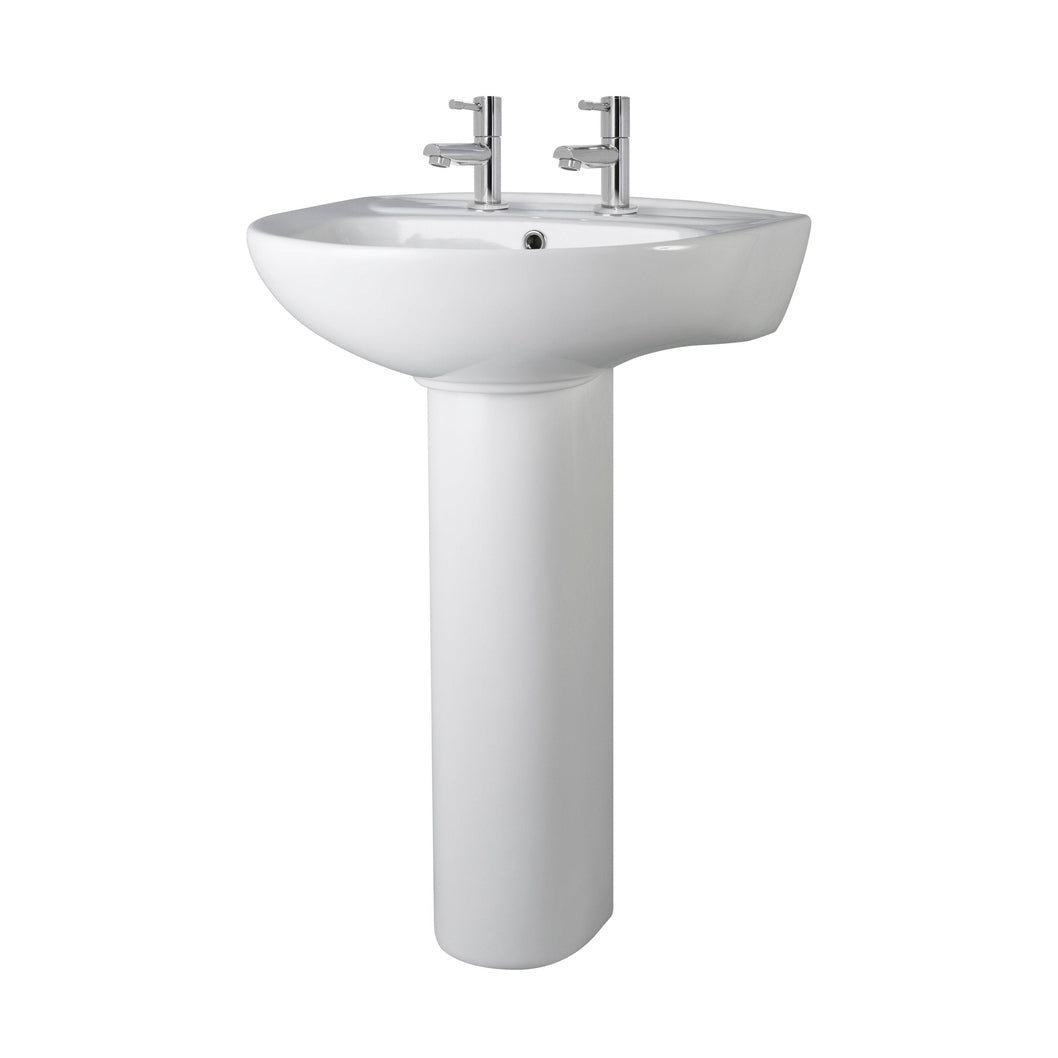 Nuie Melbourne 550mm 2th Basin & Pedestal Contemporary White Vitreous China 840x550x475mm - JJ Building Materials