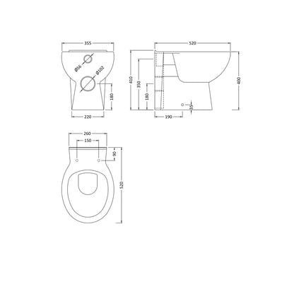 Nuie Melbourne Back To Wall Pan Contemporary White Vitreous China 400x355x520mm - JJ Building Materials