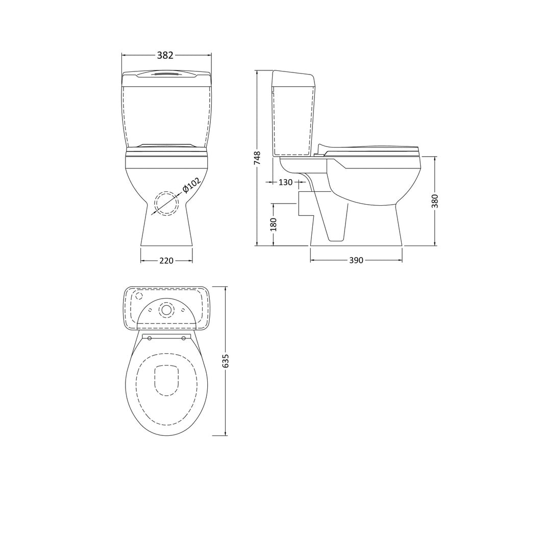 Nuie Melbourne Pan, Cistern & Seat Contemporary White Vitreous China 748x382x635mm - JJ Building Materials