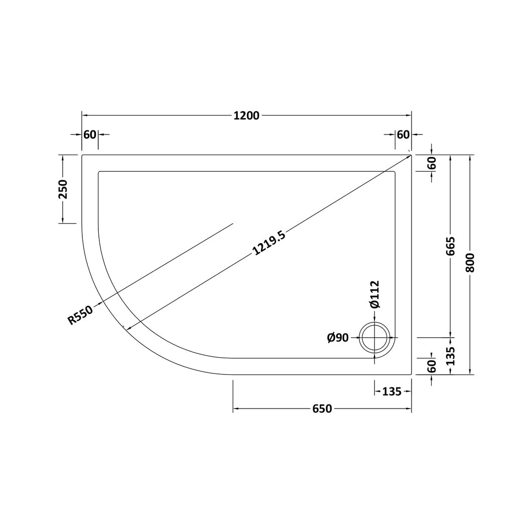 Nuie Offset Quadrant Trays Slip Resistant Offset Quadrant Shower Tray Lh 1200 X 800mm Contemporary European White Acrylic Capped ABS Caco3 And Pu - JJ Building Materials
