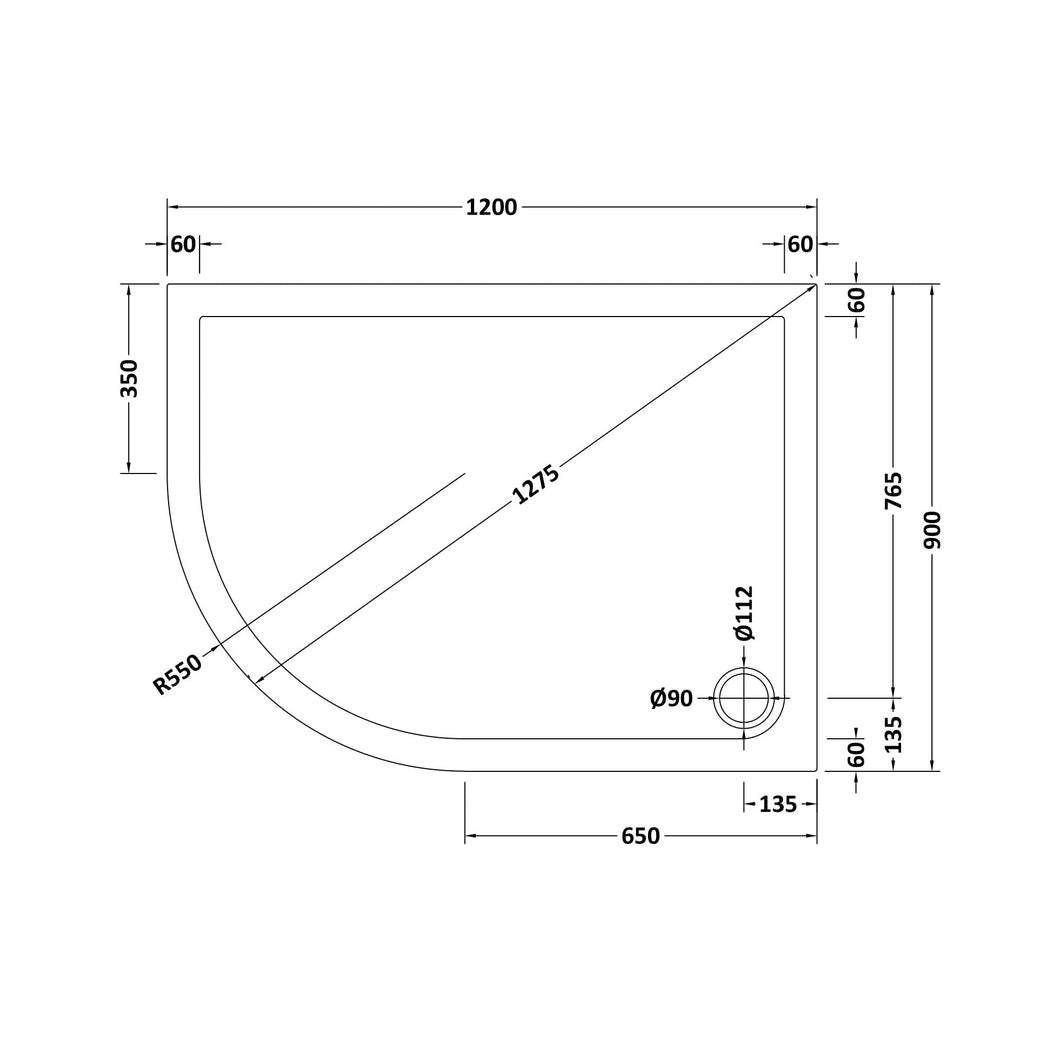 Nuie Offset Quadrant Trays Slip Resistant Offset Quadrant Shower Tray Lh 1200 X 900mm Contemporary European White Acrylic Capped ABS Caco3 And Pu - JJ Building Materials