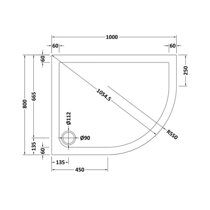 Nuie Offset Quadrant Trays Slip Resistant Offset Quadrant Shower Tray Rh 1000 X 800mm Contemporary European White Acrylic Capped ABS Caco3 And Pu - JJ Building Materials