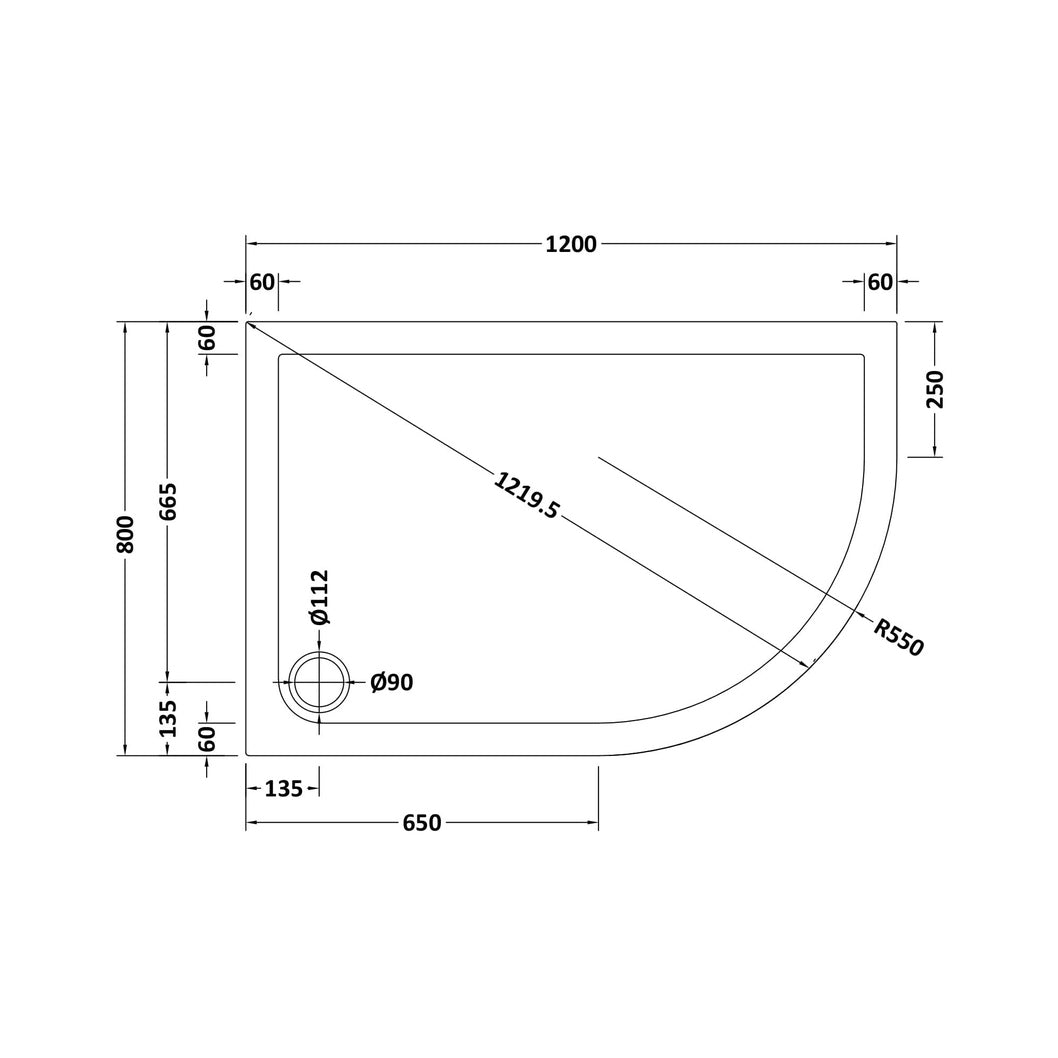 Nuie Offset Quadrant Trays Slip Resistant Offset Quadrant Shower Tray Rh 1200 X 800mm Contemporary European White Acrylic Capped ABS Caco3 And Pu - JJ Building Materials
