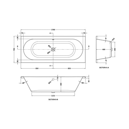 Nuie Otley Round Double Ended Bath 1700 X 700mm Contemporary White Acrylic - JJ Building Materials