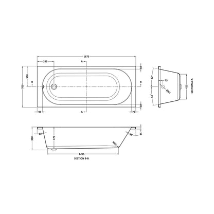 Nuie Otley Round Straight Bath 1675 X 700mm Contemporary White Acrylic - JJ Building Materials