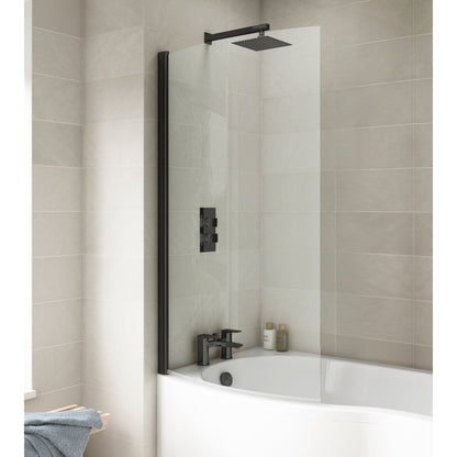 Nuie P-bath Screen Contemporary Matt Black Aluminium 1430x715x185mm - JJ Building Materials