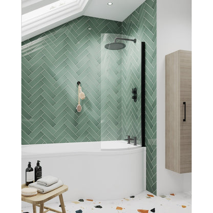 Nuie P-bath Screen Contemporary Matt Black Aluminium 1430x715x185mm - JJ Building Materials