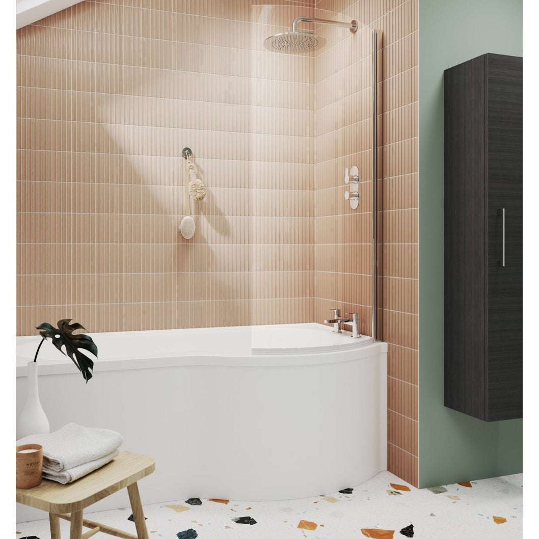 Nuie P' Curved Bath Screen (5mm Glass) Contemporary Chrome Aluminium 1430x715x185mm - JJ Building Materials