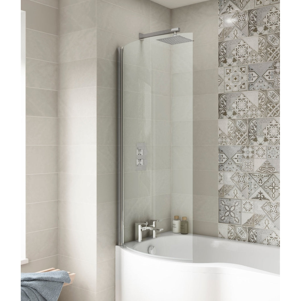 Nuie P' Curved Bath Screen (5mm Glass) Contemporary Chrome Aluminium 1430x715x185mm - JJ Building Materials