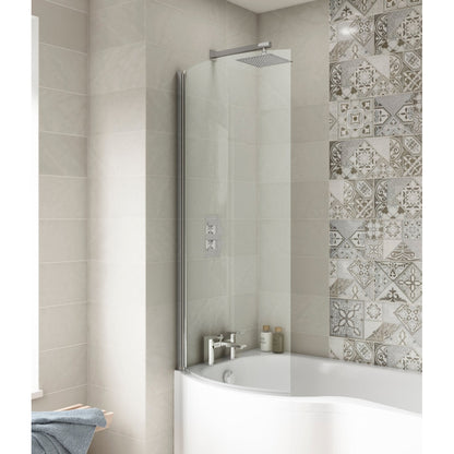 Nuie P' Curved Bath Screen (5mm Glass) Contemporary Chrome Aluminium 1430x715x185mm - JJ Building Materials