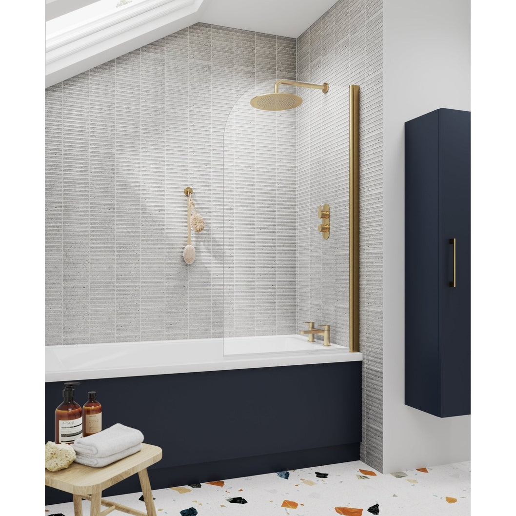 Nuie Pacific Round Bath Screen Contemporary Brushed Brass Aluminium 1430x790x24mm - JJ Building Materials