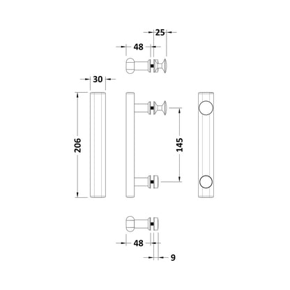 Nuie Pacific Square Chrome Handle Contemporary Stainless Steel 206x30x48mm - JJ Building Materials