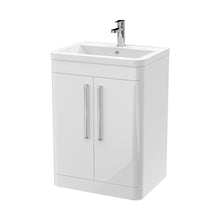 Nuie Parade 600mm Floor Standing 2 Door Vanity & Ceramic Basin Contemporary Gloss White Ceramic,MFC Smooth Matt 840x610x450mm - JJ Building Materials