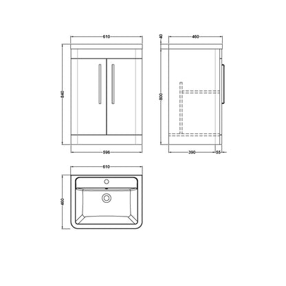 Nuie Parade 600mm Floor Standing 2 Door Vanity & Ceramic Basin Contemporary Satin Green Ceramic,MFC Smooth Matt 840x610x450mm - JJ Building Materials