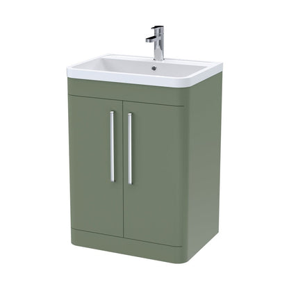 Nuie Parade 600mm Floor Standing 2 Door Vanity & Polymarble Basin Contemporary Satin Green MFC Smooth Matt,polymarble 840x600x450mm - JJ Building Materials