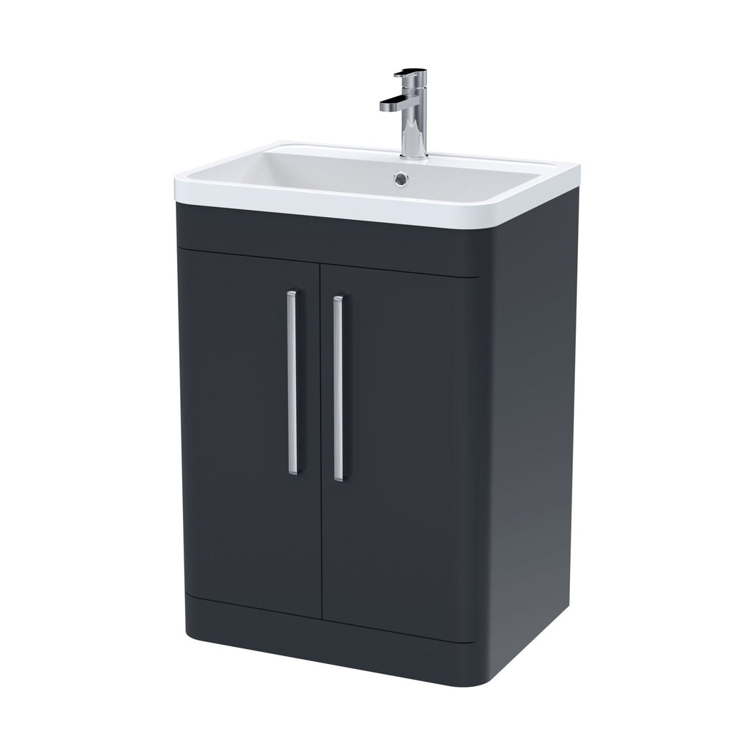 Nuie Parade 600mm Floor Standing 2 Door Vanity & Polymarble Basin Contemporary Soft Black MFC Smooth Matt,polymarble 840x600x450mm - JJ Building Materials