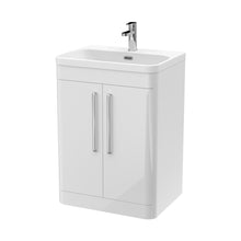 Nuie Parade 600mm Floor Standing 2 Door Vanity & Thin Edge Ceramic Basin Contemporary Gloss White Ceramic,MFC Smooth Matt - JJ Building Materials